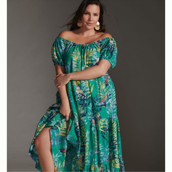 Anthropologie Maeve Tropical Green Tiered Maxi Dress Sz. S Dresses Anthropologie Maeve Tropical Green Tiered Maxi Dress Sz. S Dresses